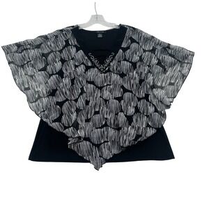 Adele & May Women XL Black White Geometric Overlay Blouse Beaded  Whimsgoth